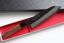 Charger l'image dans la galerie, CH012 - Couteau Japonais Wa-Santoku Zenpou noir  - Lame de 17cm en acier au carbone Aogami Super