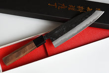 Charger l'image dans la galerie, CK101 - Couteau japonais Santoku noir Damas Tosa-kajiya - Lame de 17cm en acier au carbone Aogami