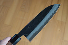 Charger l'image dans la galerie, CK101 - Couteau japonais Santoku noir Damas Tosa-kajiya - Lame de 17cm en acier au carbone Aogami